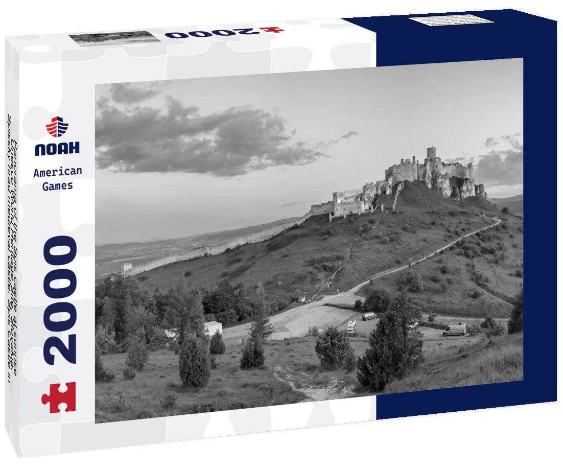 Noah Jigsaw Puzzle Panorama of the Spis castle at sunrise, Unesco World Heritage Site, Slovakia. Spissky hrad medieval castle. Spis Castle in the town of Spisske Podhradie in Slovakia in black white 2000 pieces
