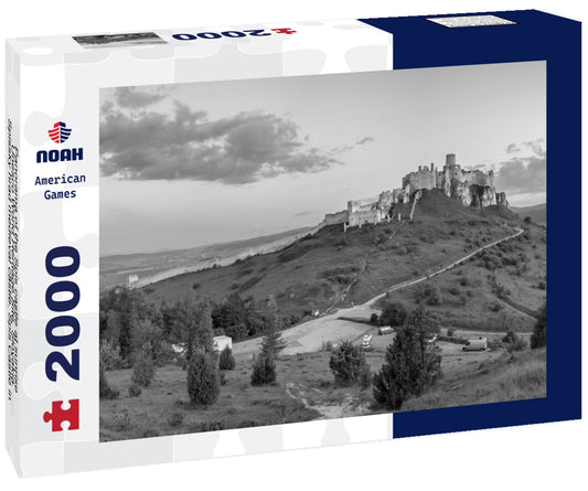Noah Jigsaw Puzzle Panorama of the Spis castle at sunrise, Unesco World Heritage Site, Slovakia. Spissky hrad medieval castle. Spis Castle in the town of Spisske Podhradie in Slovakia in black white 2000 pieces