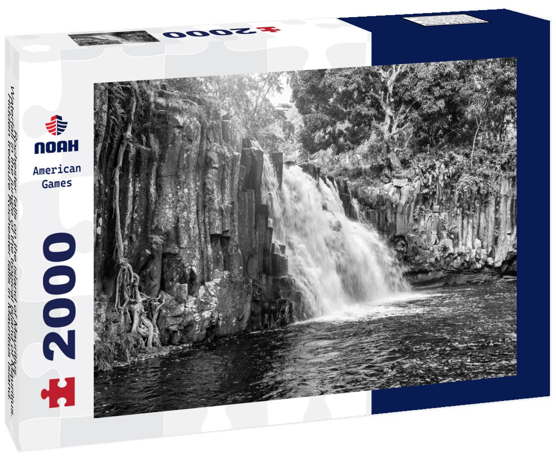 Noah Jigsaw Puzzle Rochester falls on the island of Mauritius. Waterfall in the jungle of the tropical island of Mauritius. Hidden treasure Rochester falls in Mauritius Island. Rochester Falls in Souillac Mauritius in black white 2000 pieces