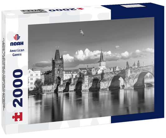 Noah Jigsaw Puzzle Charles Bridge in Prague in Czechia. Prague, Czech Republic. Charles Bridge (Karluv Most) and Old Town Tower. Vltava River and Charles Bridge in black white 2000 pieces