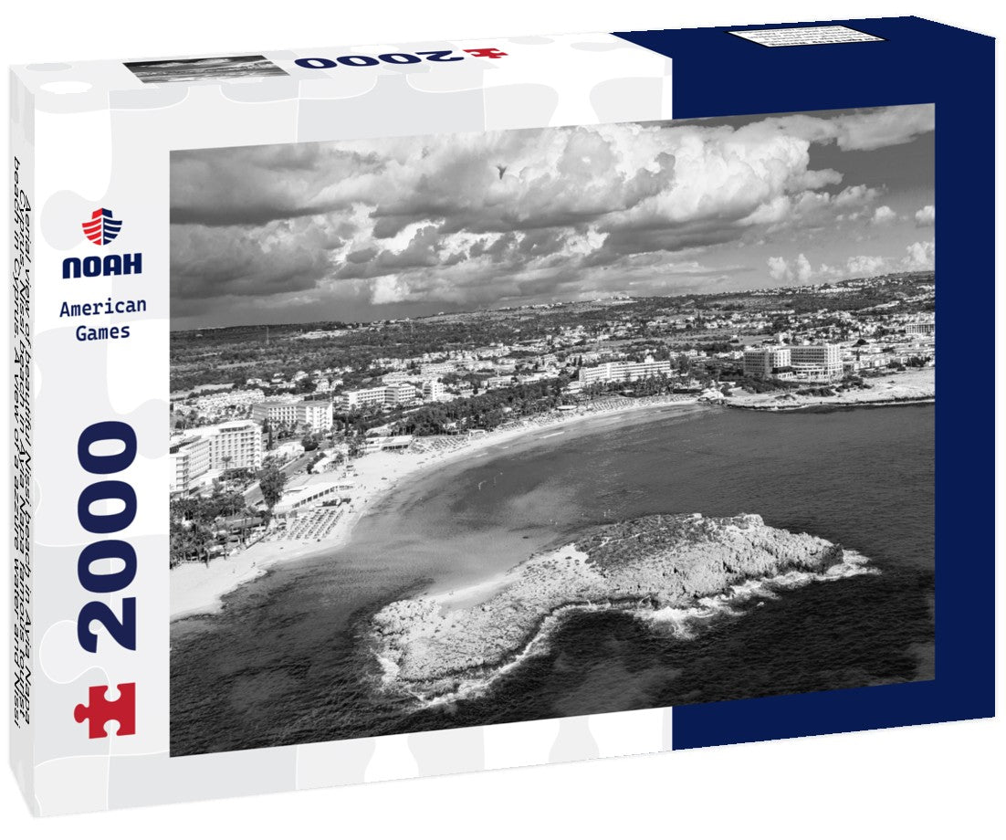 Noah Jigsaw Puzzle Aerial view of beautiful Nissi beach in Ayia Napa, Cyprus. Nissi beach in Ayia Napa famous tourist beach in Cyprus. A view of a azzure water and Nissi beach in Aiya Napa, Cyprus in black white 2000 pieces