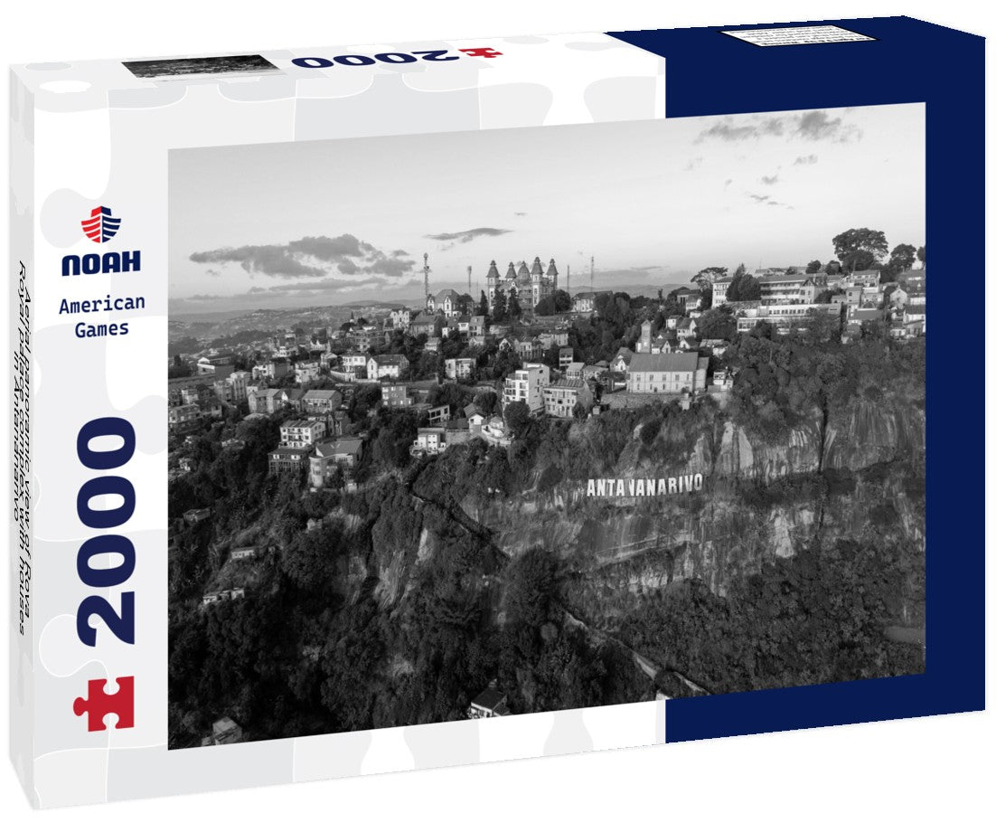 Noah Jigsaw Puzzle Aerial panoramic view of Rova - Royal palace complex with houses in Antananarivo - capital city of Madagascar cityscape in black white 2000 pieces