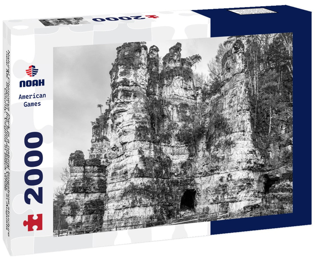 Noah Jigsaw Puzzle Natural Chimneys Park is a natural limestone structure near Mt. Solon in the Shenandoah Valley in Augusta County, Virginia in black white 2000 pieces