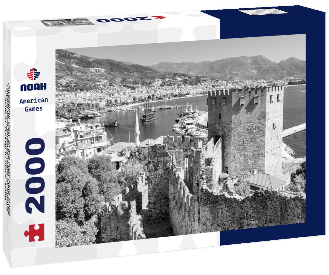 Noah Jigsaw Puzzle Awesome view of the Kizil Kule (Red Tower) from fortress walls of Alanya Castle in Turkey in black white 2000 pieces