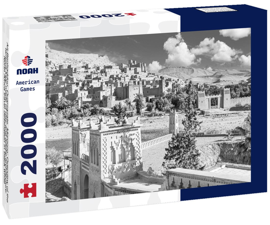 Noah Jigsaw Puzzle Ait-Benhaddou, Ouarzazate, Morocco: Overview of the famous ksar made of clay and adobe architecture. North Africa travel destination in black white 2000 pieces