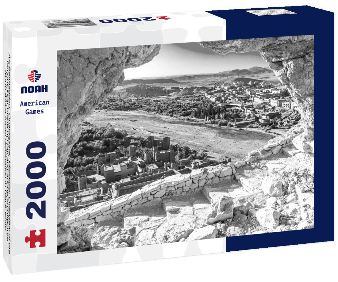 Noah Jigsaw Puzzle Ait-Benhaddou, Ouarzazate, Morocco: Overview of the famous ksar made of clay and adobe architecture. North Africa travel destination in black white 2000 pieces