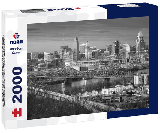 Noah Jigsaw Puzzle Cincinnati, Ohio, USA. Aerial cityscape image of Cincinnati, Ohio, USA downtown skyline with bridges and Ohio River at spring sunset in black white 2000 pieces