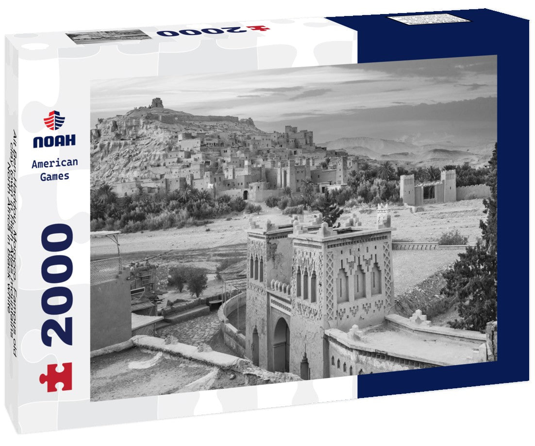 Noah Jigsaw Puzzle Ait Ben-Haddou, Morocco. Famous old clay town in High Atlas mountains, North Africa in black white 2000 pieces