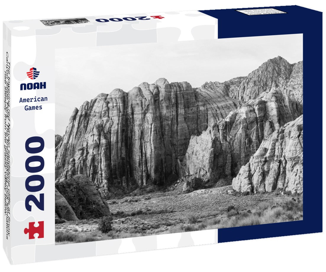 Noah Jigsaw Puzzle The towering red Navajo sandstone cliffs at Snow Canyon State Park. The breathtaking rock formations rise steeply from the grassy valley below. Taken in the early morning light - St George, Utah, USA in black white 2000 pieces