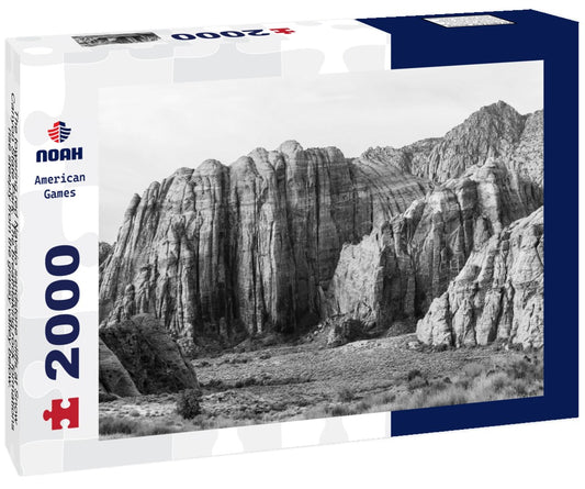 Noah Jigsaw Puzzle The towering red Navajo sandstone cliffs at Snow Canyon State Park. The breathtaking rock formations rise steeply from the grassy valley below. Taken in the early morning light - St George, Utah, USA in black white 2000 pieces
