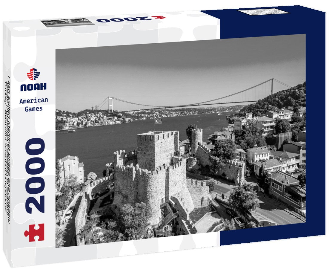 Noah Jigsaw Puzzle Fatih Sultan Mehmet Bridge and Anadolu Hisari (Anatolian Fortress) in Istanbul, Turkey. Beautiful Istanbul bosphorus landscape in black white 2000 pieces