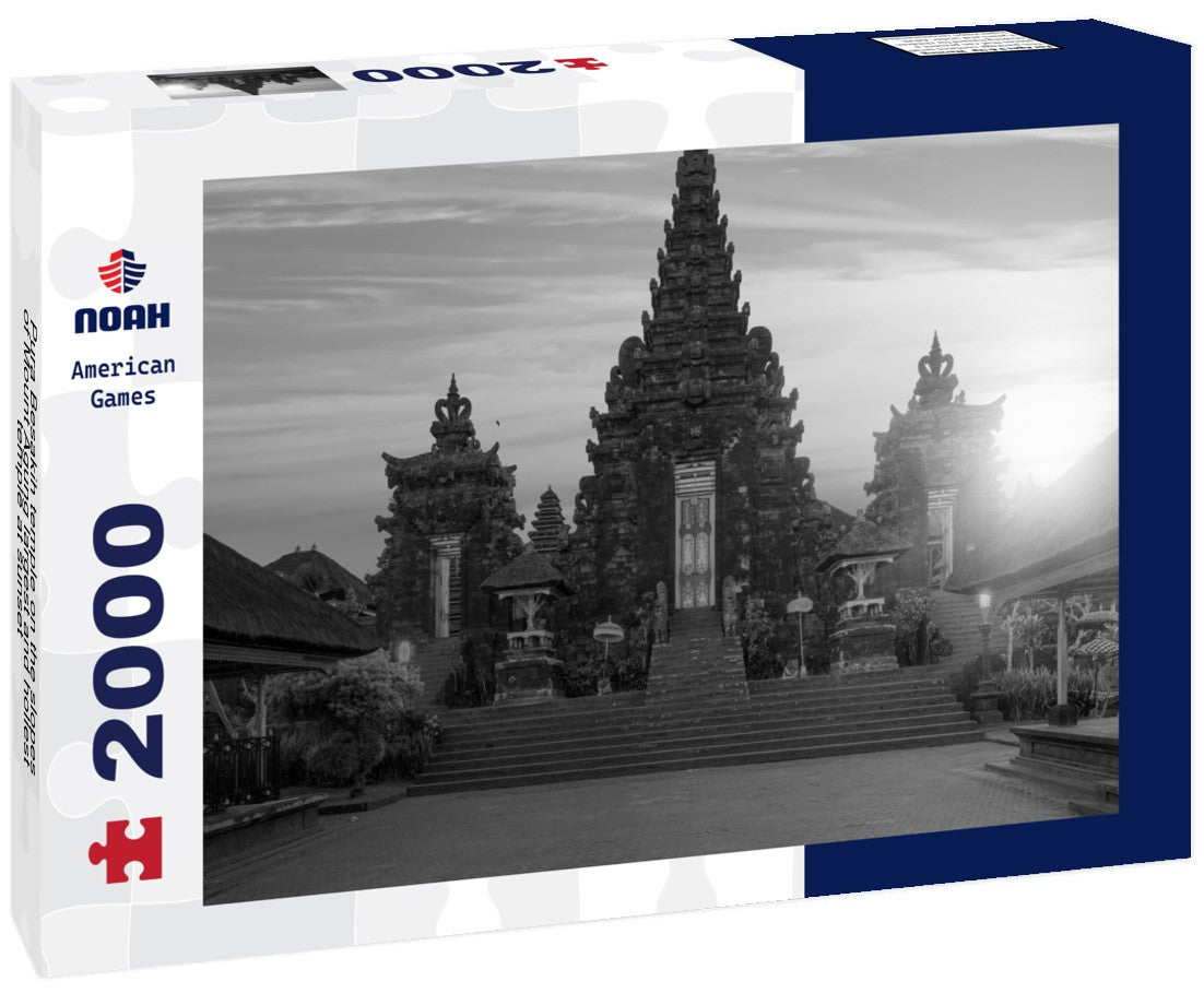 Noah Jigsaw Puzzle Pura Besakih temple on the slopes of Mount Agung largest and holiest temple at sunset - Bali, Indonesia in black white 2000 pieces