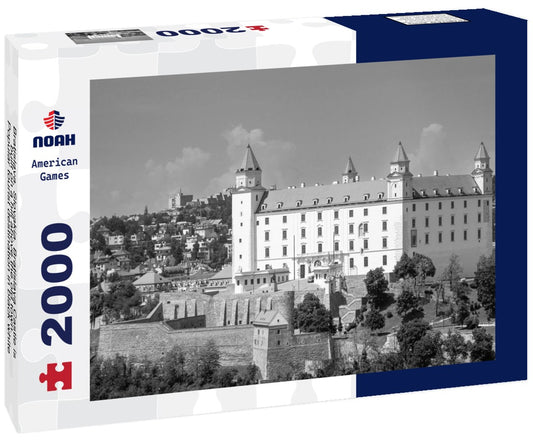 Noah Jigsaw Puzzle Bratislava, Slovakia. Bratislava Castle is built on a hill above the old town. Popular tourist destination in black white 2000 pieces