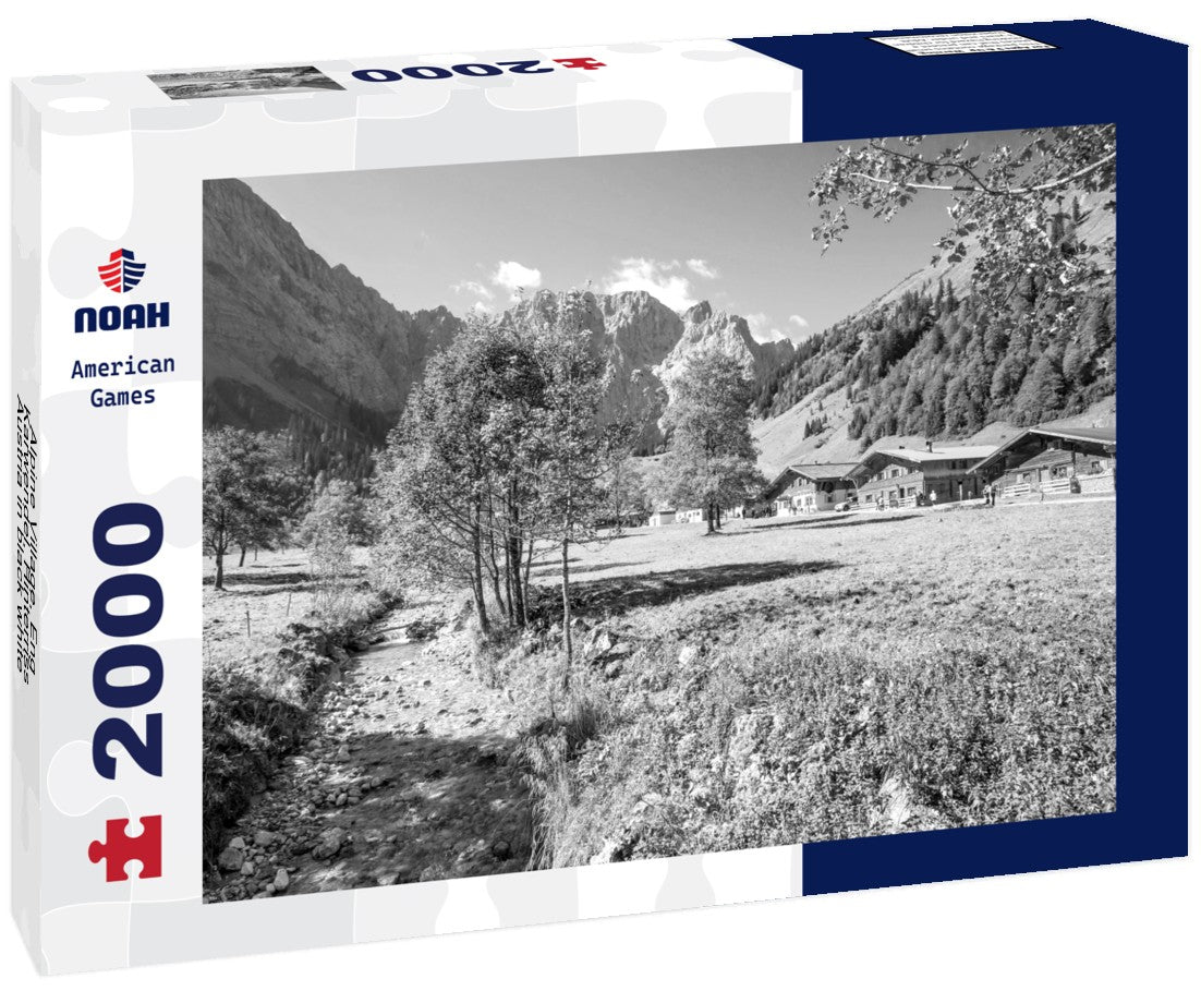 Noah Jigsaw Puzzle Alpine Village, Eng, Karwendel, Hinterriss, Austria in black white 2000 pieces