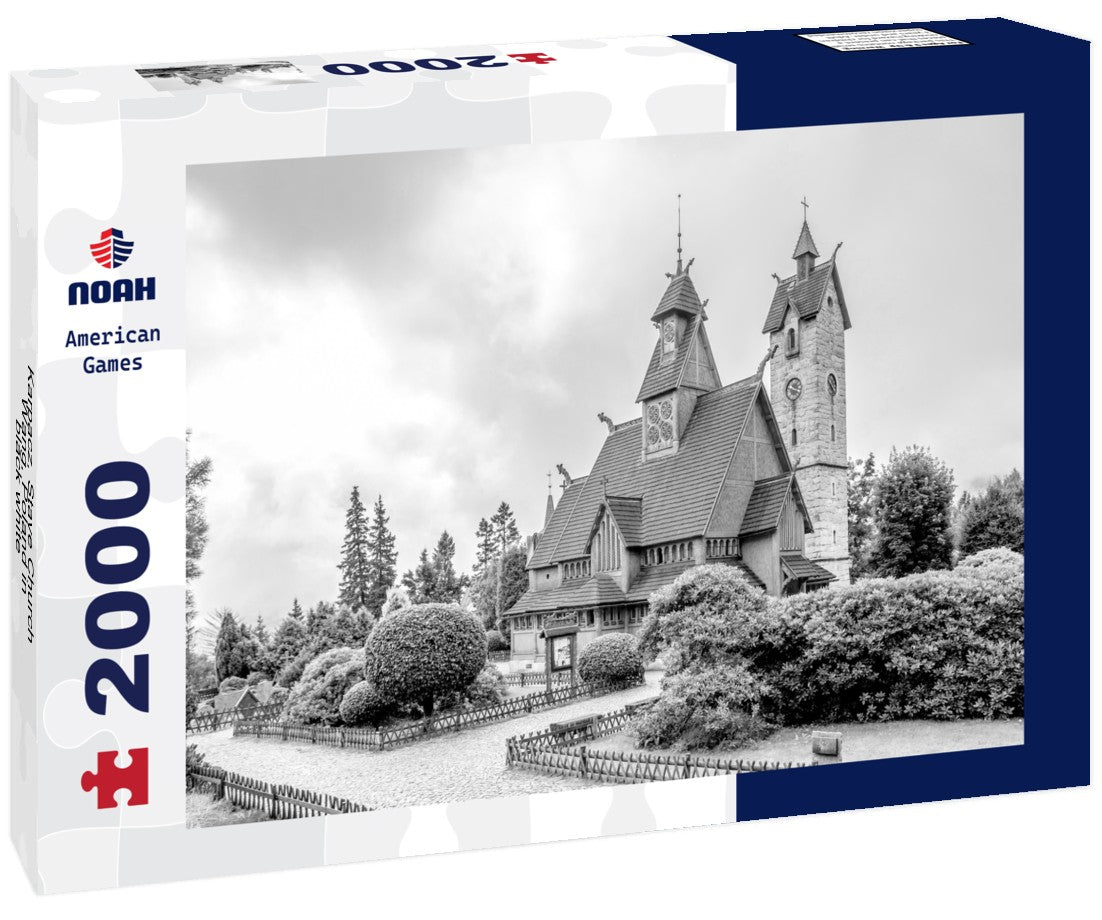 Noah Jigsaw Puzzle Karpacz, Stave Church, Wang, Poland in black white 2000 pieces