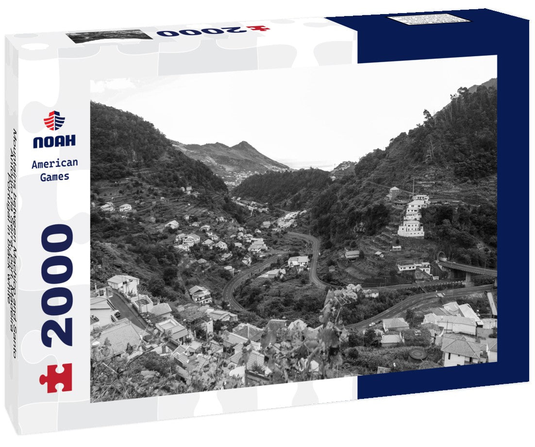 Noah Jigsaw Puzzle Mountains between Machico and Santo António da Serra, port, Madeira, Portugal in black white 2000 pieces
