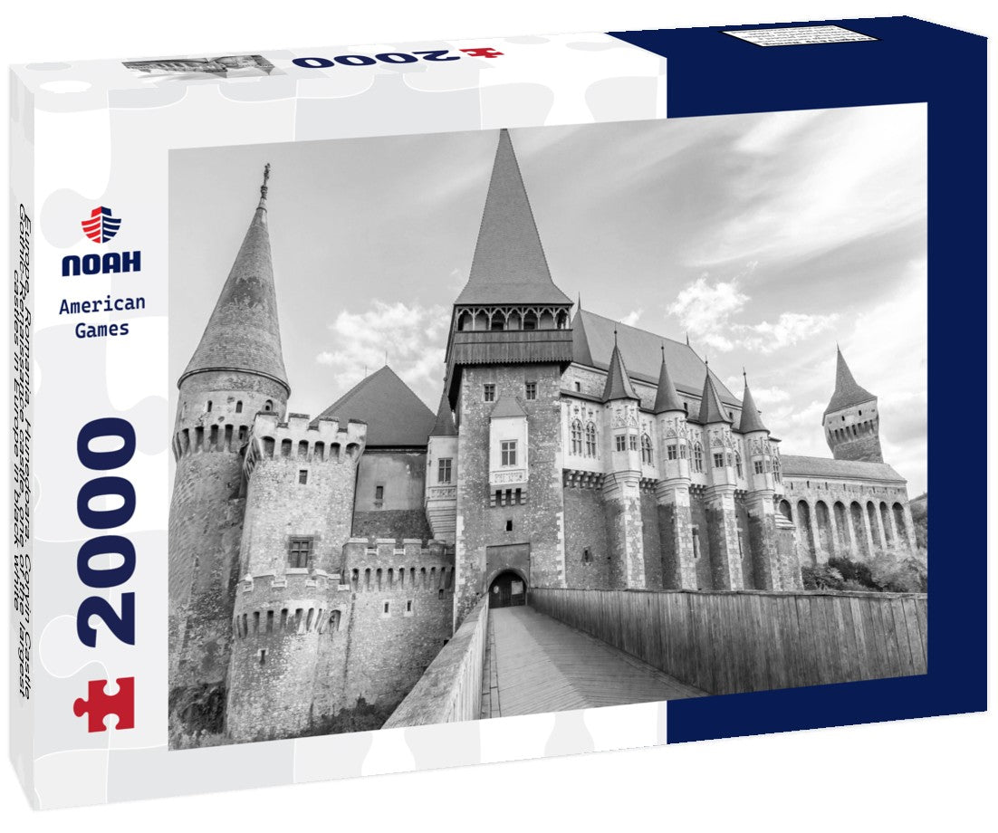 Noah Jigsaw Puzzle Europe, Romania, Hunedoara. Corvin Castle, Gothic-Renaissance castle, one of the largest castles in Europe in black white 2000 pieces