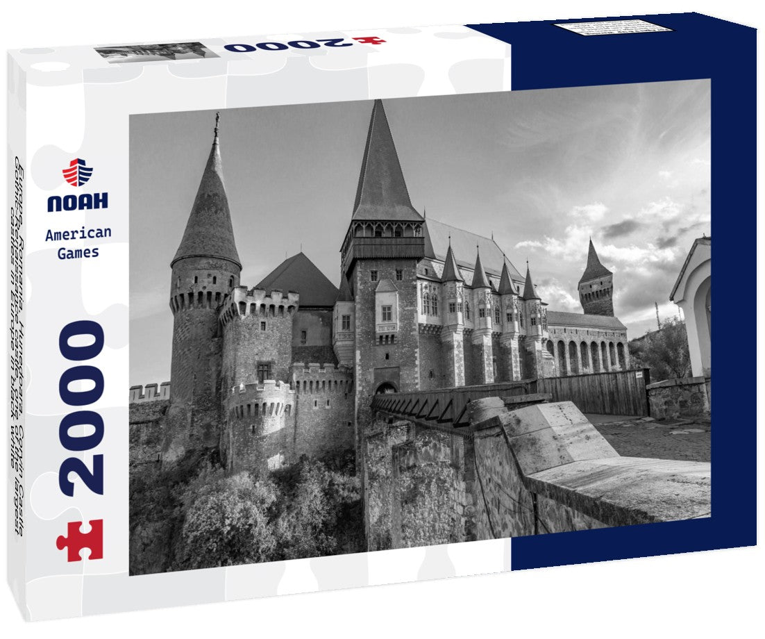 Noah Jigsaw Puzzle Europe, Romania, Hunedoara. Corvin Castle, Gothic-Renaissance castle, one of the largest castles in Europe in black white 2000 pieces