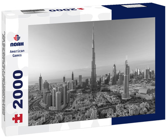 Noah Jigsaw Puzzle Dubai Downtown day to night transition timelapse with Burj Khalifa and other towers view from the top before new year celebration in Dubai, United Arab Emirates in black white 2000 pieces