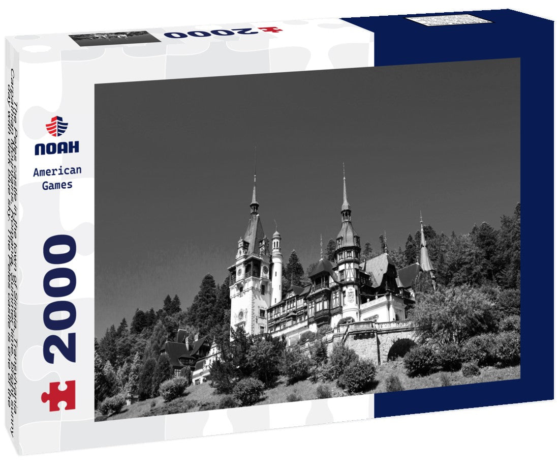 The Peles castle in the town of Sinaia, Transylvania, Carpathian Mountains, Romania, Summer time, bright sunny day with dark blue sky. The Peles castle is one of the most beautiful castles in Europe 2000pc PuzzleBlack and White