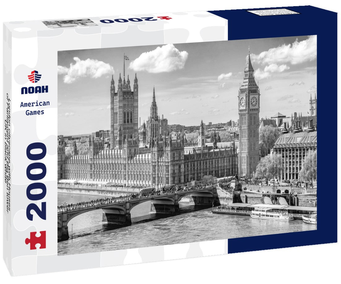 Noah Jigsaw Puzzle London cityscape with Houses of Parliament and Big Ben tower, UK in black white 2000 pieces