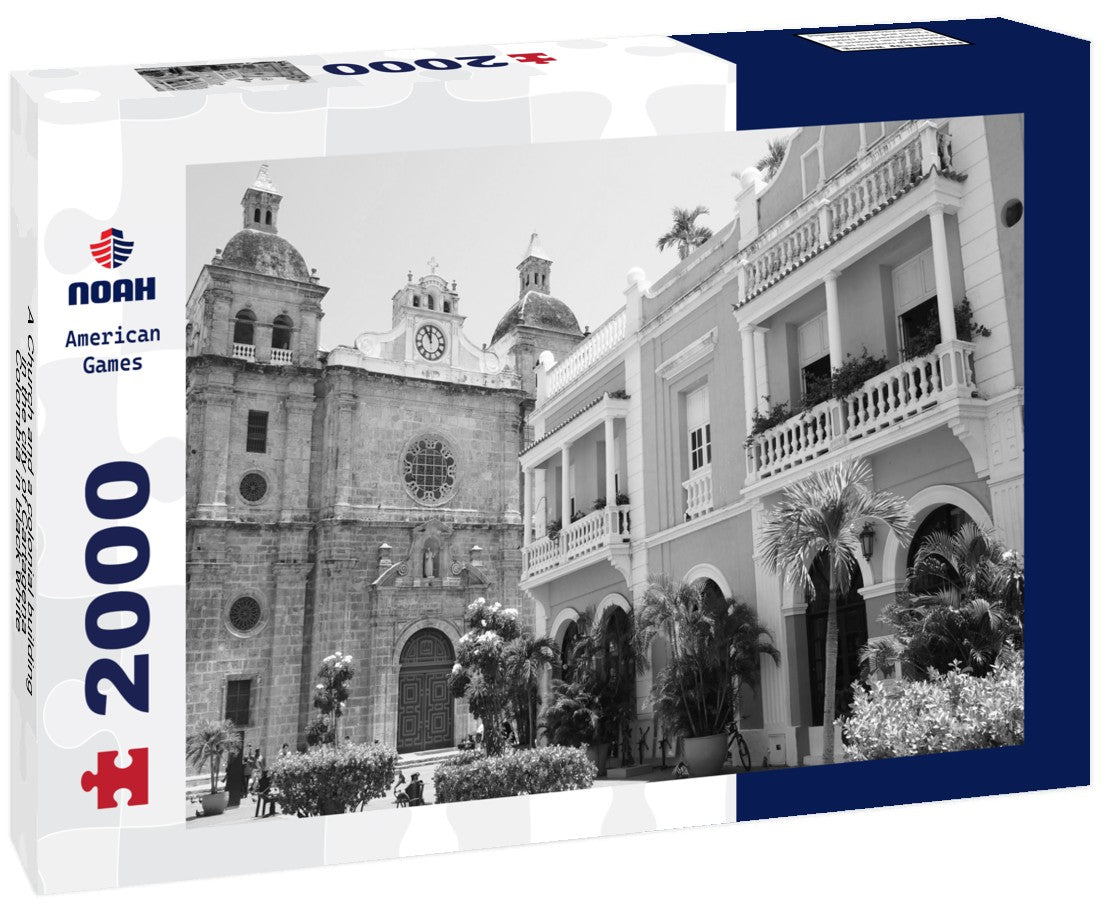 Noah Jigsaw Puzzle A Church and a colonial building in the city of Cartagena, Colombia in black white 2000 pieces