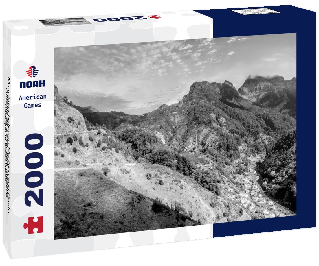 Noah Jigsaw Puzzle Mountains between Machico and Santo António da Serra, port, Madeira, Portugal in black white 2000 pieces