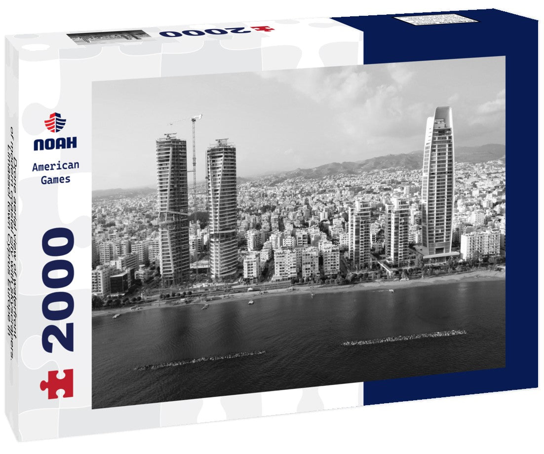 Noah Jigsaw Puzzle Drone aerial view of waterfront of modern coastal city with skyscrapers. Limassol town Cyprus Europe in black white 2000 pieces