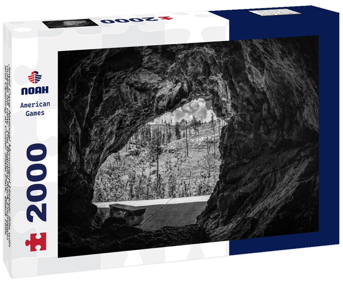 Noah Jigsaw Puzzle Jewel Cave National Monument Historic Site with outside hill view: The Beautiful Rock Formation and Opening at Custer State Park, Black Hills Country, South Dakota in black white 2000 pieces