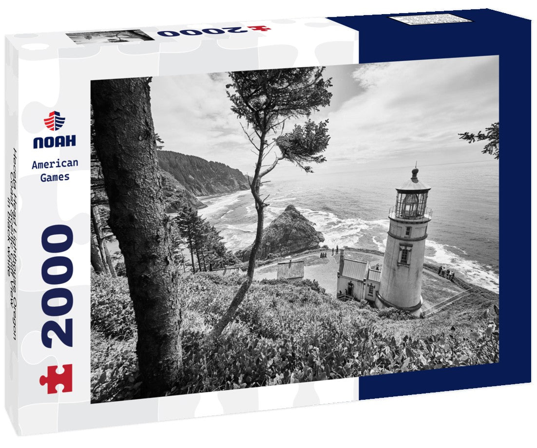 Noah Jigsaw Puzzle Heceta Head Lighthouse Oregon Coast Scenic Cliff View in black white 2000 pieces
