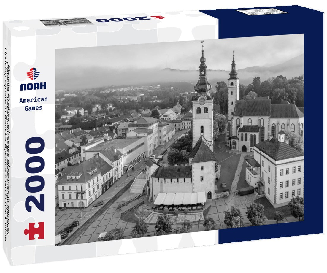 Noah Jigsaw Puzzle Banska Bystrica cityscape at sunrise in summer, Slovakia. Aerial view of the main Slovak National Uprising square in Banska Bystrica town in black white 2000 pieces