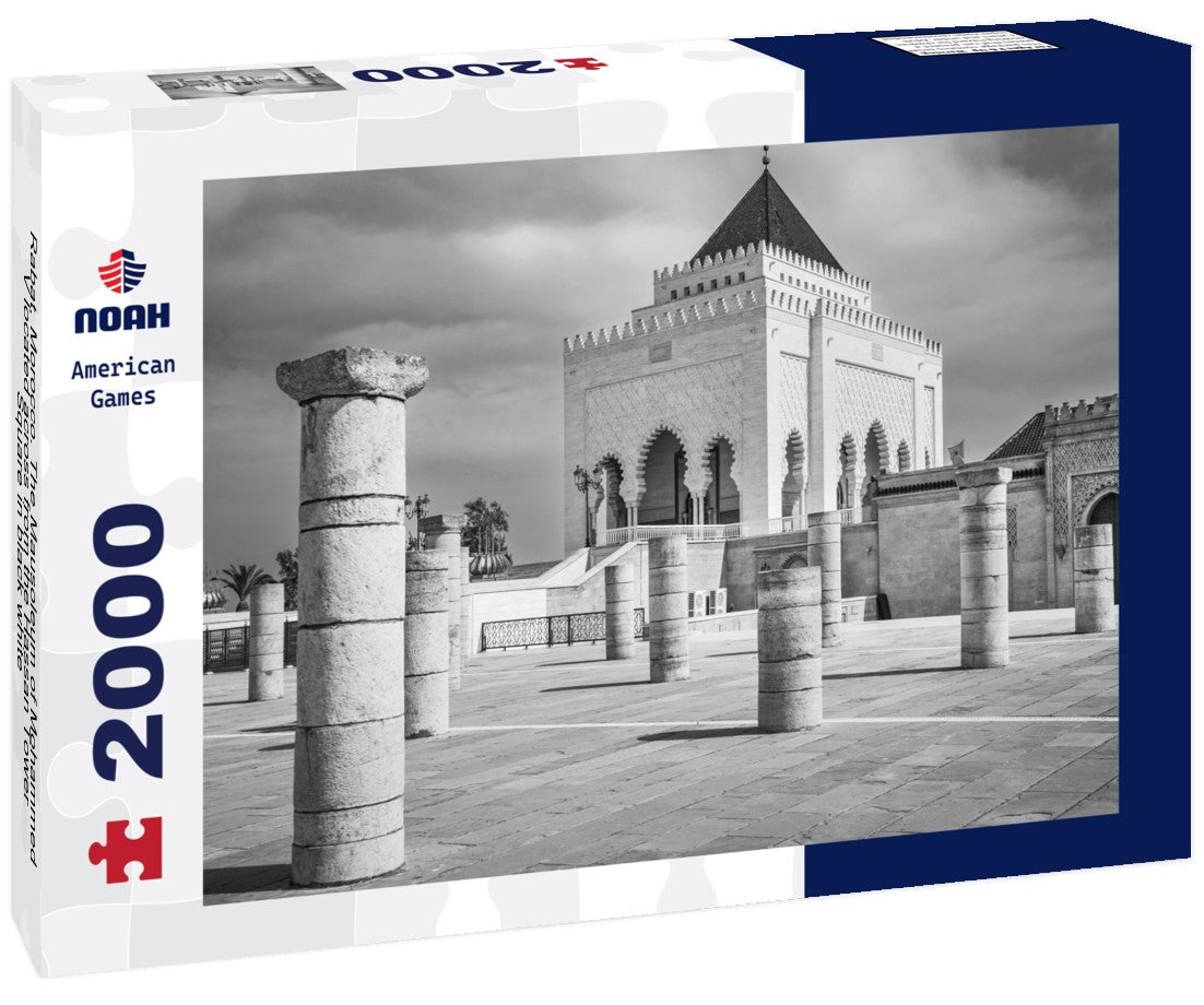 Noah Jigsaw Puzzle Rabat, Morocco. The Mausoleum of Mohammed V located across from the Hassan Tower Square in black white 2000 pieces