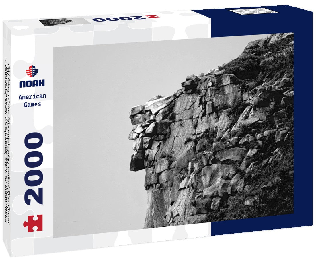 Noah Jigsaw Puzzle Old Man of the Mountain also called The Great Stone Face or The Profile Cannon Mountain, Franconia, New Hampshire, USA in black white 2000 pieces