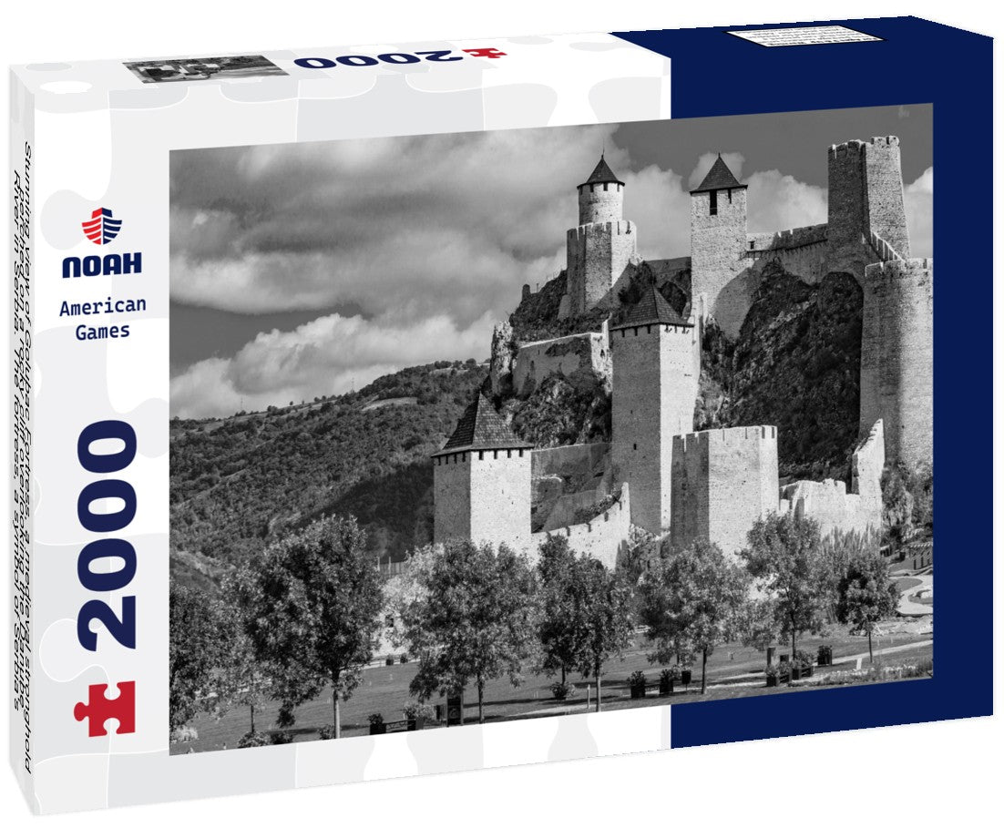 Noah Jigsaw Puzzle Stunning view of Golubac Fortress, a medieval stronghold perched on a rocky cliff overlooking the Danube River in Serbia. The fortress, a symbol of Serbia's rich history in black white 2000 pieces
