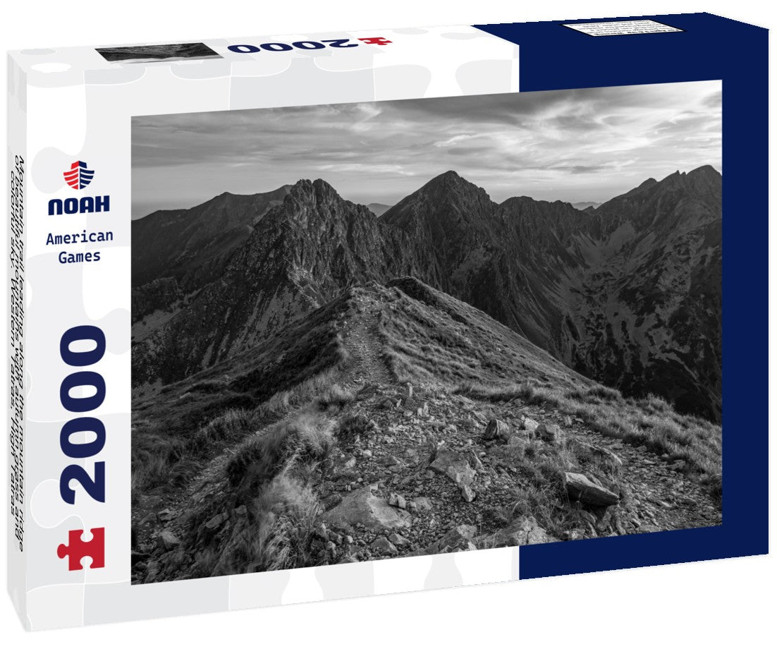 Noah Jigsaw Puzzle Mountain trail leading along the mountain ridge of beautiful mountains with autumn grass and colorful sky. Western Tatras, High Tatras, Slovakia, Poland in black white 2000 pieces