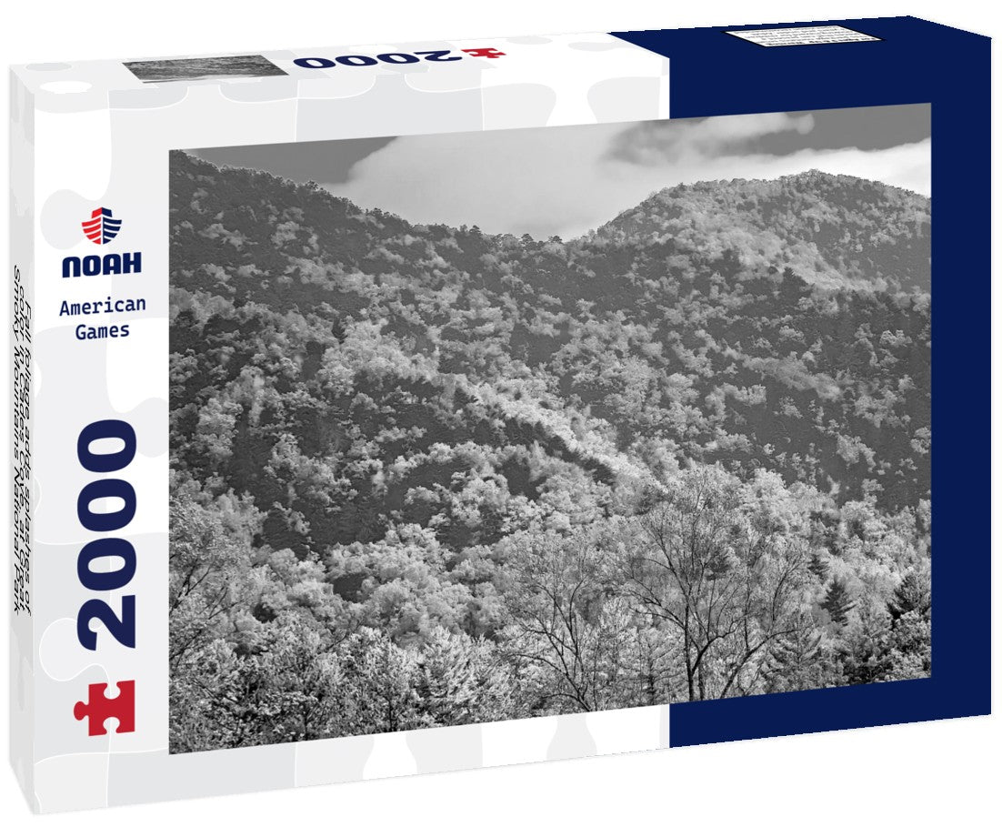Noah Jigsaw Puzzle Fall foliage adds splashes of color in Cades Cove, at Great Smoky Mountains National Park in Tennessee in black white 2000 pieces