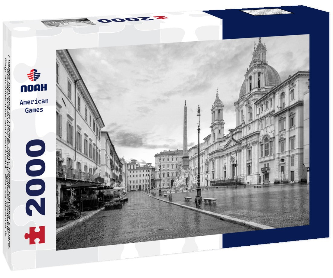 Noah Jigsaw Puzzle Piazza Navona in Rome, Italy. Rome Navona Square. Ancient stadium of Rome for athletic contests. Italy architecture and landmark. Piazza Navona is one of the main attractions of Rome and Italy in black white 2000 pieces