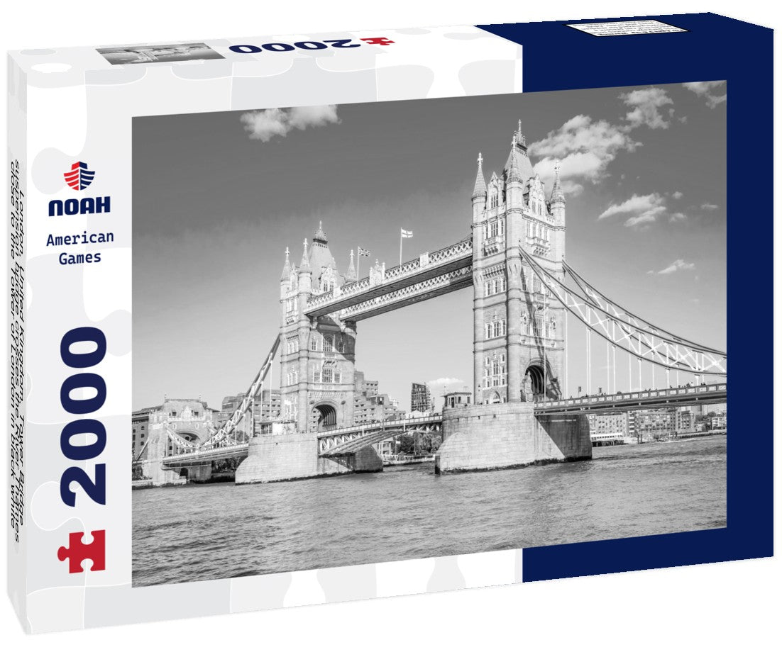 Noah Jigsaw Puzzle London, United Kingdom. Tower Bridge, suspension bridge crosses the River Thames close to the Tower of London in black white 2000 pieces