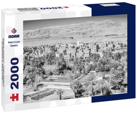 Noah Jigsaw Puzzle Tinghir, Morocco. Todra Oasis in Atlas Mountains, ancient berber architecture in black white 2000 pieces