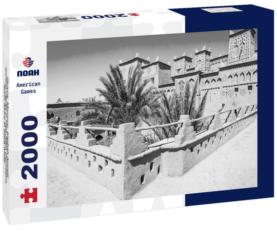Noah Jigsaw Puzzle Skoura, Morocco. Kasbah Amridil, ancient citadel in High Atlas mountains, North Africa in black white 2000 pieces