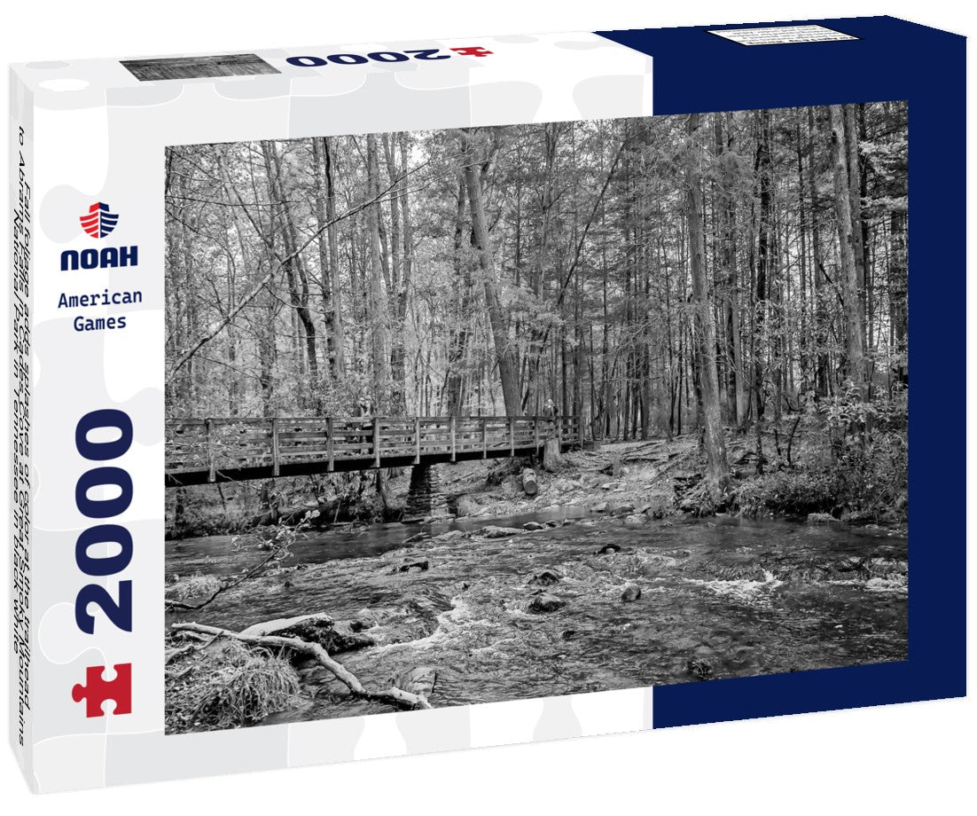 Noah Jigsaw Puzzle Fall foliage adds splashes of color at the trailhead to Abrams Falls in Cades Cove at Great Smoky Mountains National Park in Tennessee in black white 2000 pieces