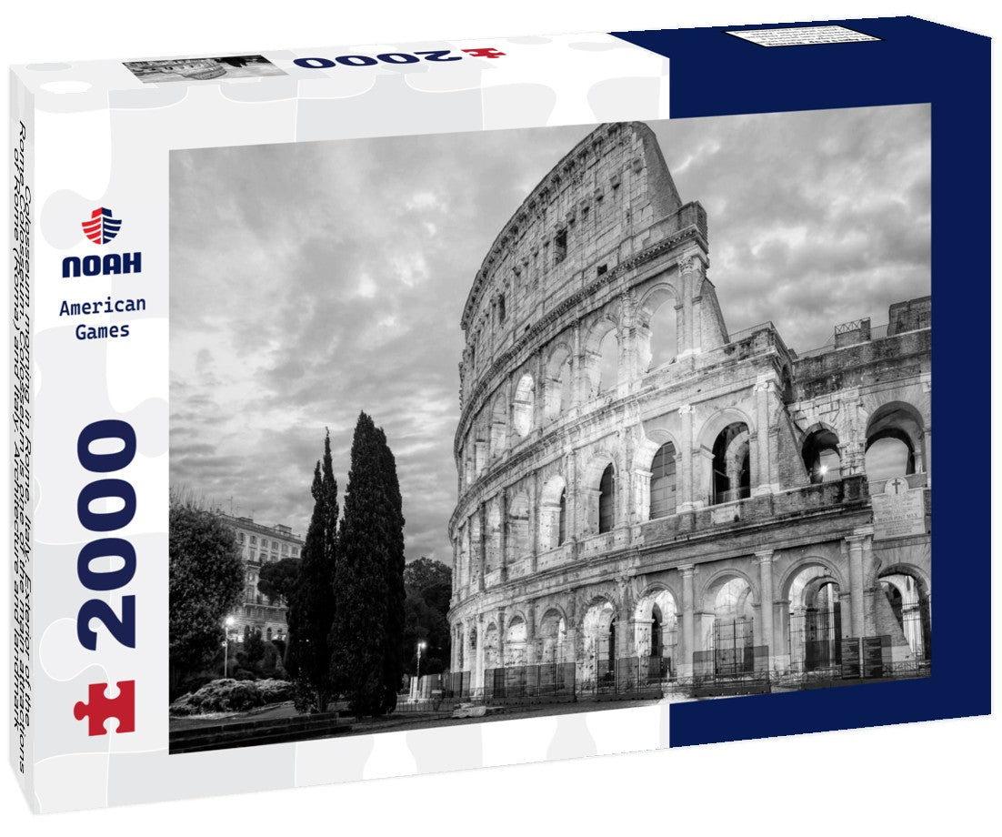 Noah Jigsaw Puzzle Colosseum morning in Rome, Italy. Exterior of the Rome Colosseum. Colosseum is one of the main attractions of Rome (Roma) and Italy. Architecture and landmark of Rome and Italy in black white 2000 pieces