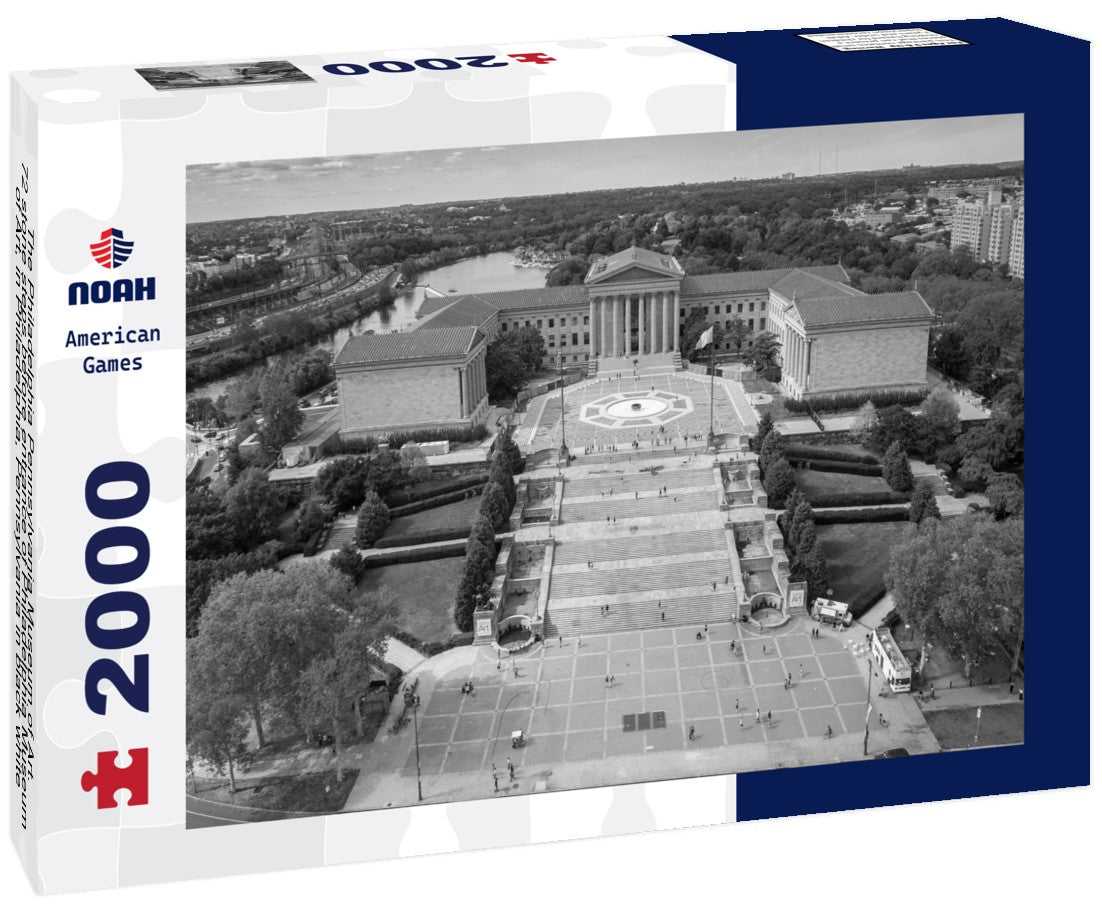 Noah Jigsaw Puzzle The Philadelphia Pennsylvania Museum of Art. 72 stone steps before entrance of Philadelphia Museum of Art, in Philadelphia, Pennsylvania in black white 2000 pieces