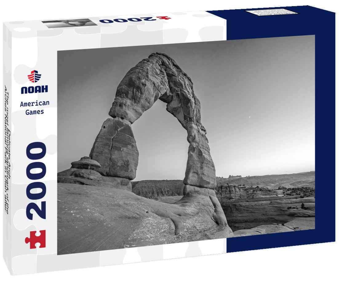 Noah Jigsaw Puzzle Delicate Arch - The most famous landmark of the Arches National Park in Utah after sunset in blue hour twilight in black white 2000 pieces