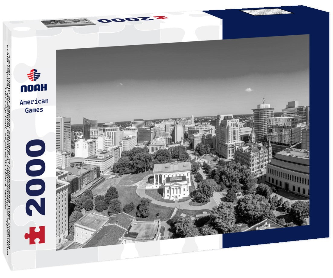 Noah Jigsaw Puzzle Aerial view of capitol square in Richmond with Virginia state capital, executive mansion, department of agriculture, old city hall, skyline in black white 2000 pieces