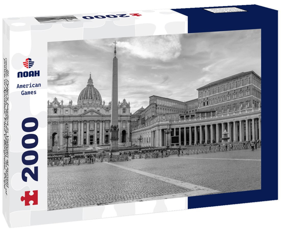 Noah Jigsaw Puzzle St. Peter's basilica in Vatican at sunset, center of Rome, Italy (translation “In honor of prince of Apostles; Paul V Borghese, Pope, in year 1612 and 7th year of his pontificate) in black white 2000 pieces