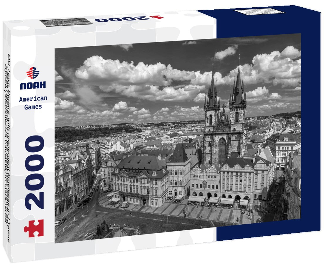 Noah Jigsaw Puzzle Old Town Square with monument timelapse in Prague, Czech Republic. It is the most well known city square (Staromestka nameste) in black white 2000 pieces