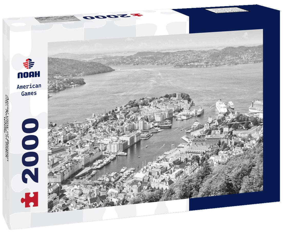 Noah Jigsaw Puzzle Aerial view of Bergen city, Norway in black white 2000 pieces