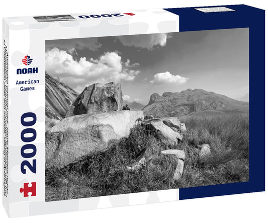 Noah Jigsaw Puzzle Andringitra national park, Haute Matsiatra region, Madagascar, beautiful mountain landscape with trail to Chameleon peak and massifs. Hiking in Andringitra mountains. Madagascar wilderness landscape in black white 2000 pieces