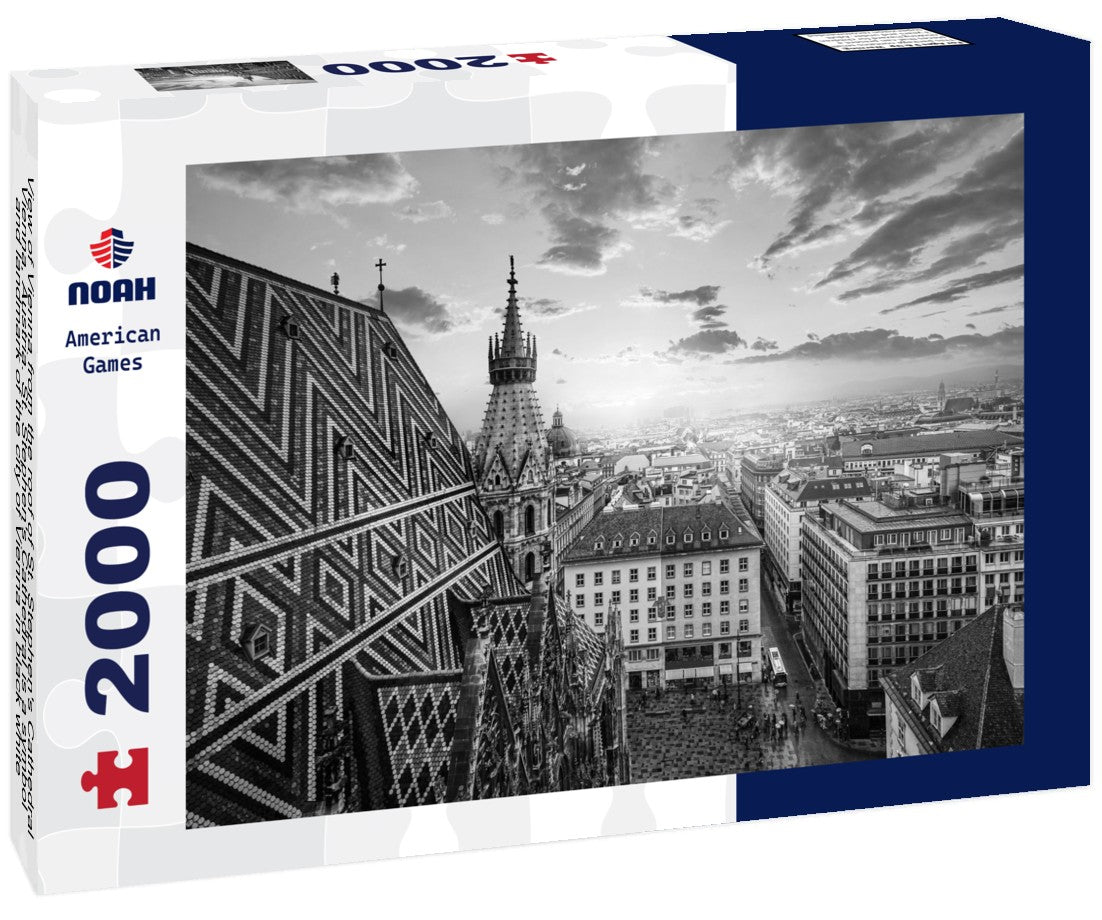 Noah Jigsaw Puzzle View of Vienna from the roof of St. Stephen's Cathedral, Vienna, Austria. St. Stephen's Cathedral is a symbol and landmark of the city of Vienna in black white 2000 pieces